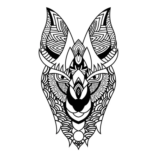 Tatouage Illustration Loup Loup Mignon Avec Mandala Contour Pour Livre — Image vectorielle