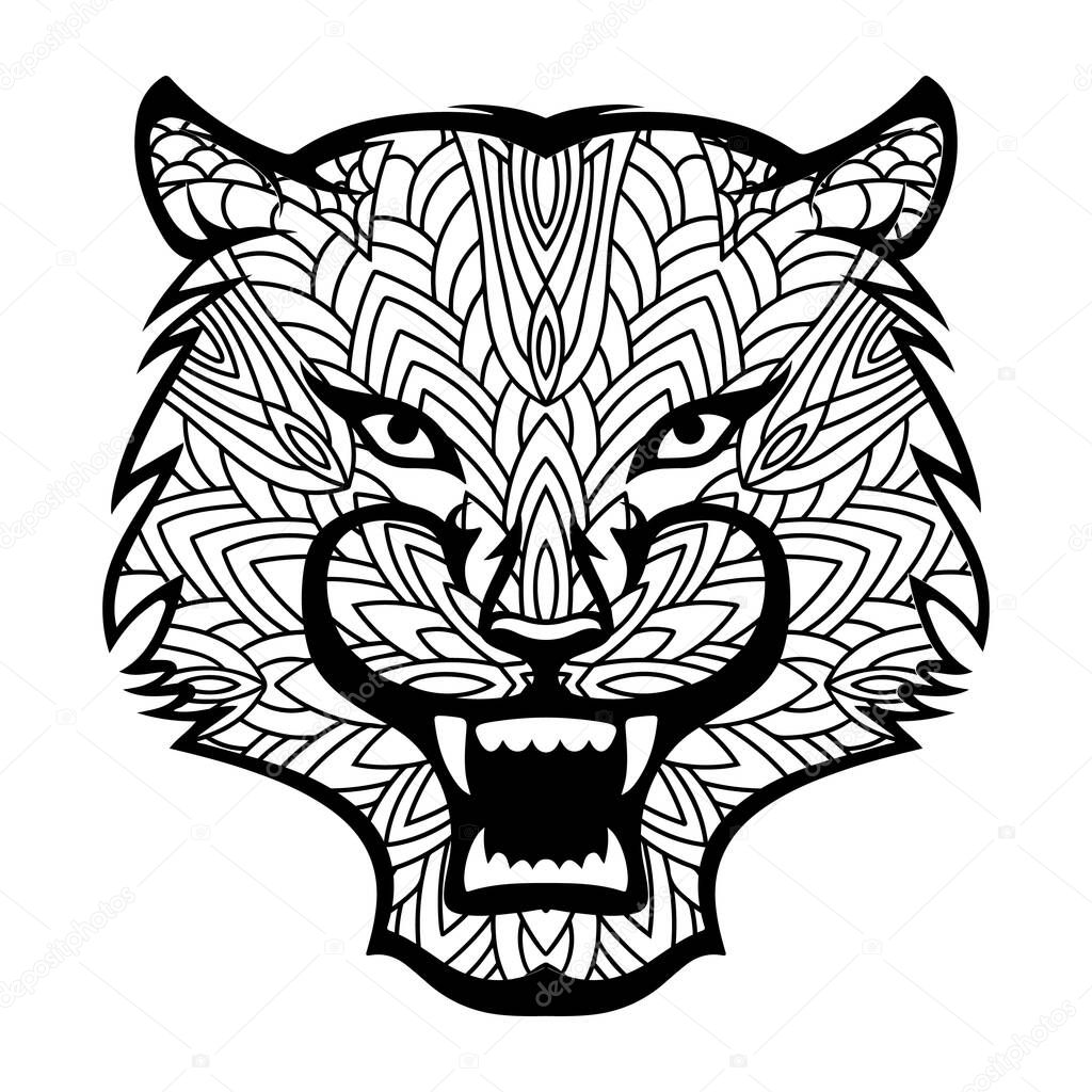 tiger head doodle ornament. Stylized Tiger face