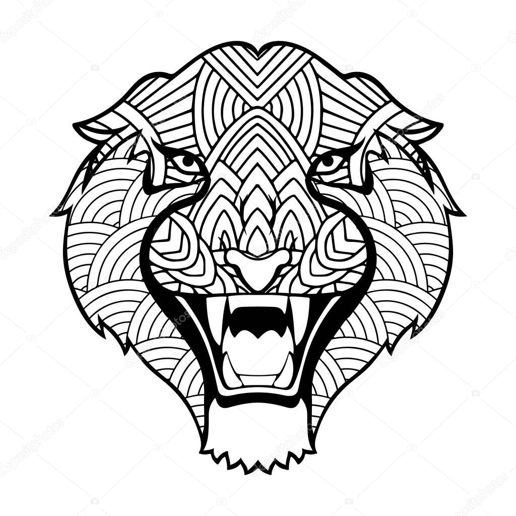 tiger head doodle ornament. Stylized Tiger face