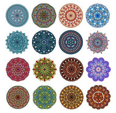 Renkli Mandala desen dizaynı. Büyük mandala desenleri koleksiyonu