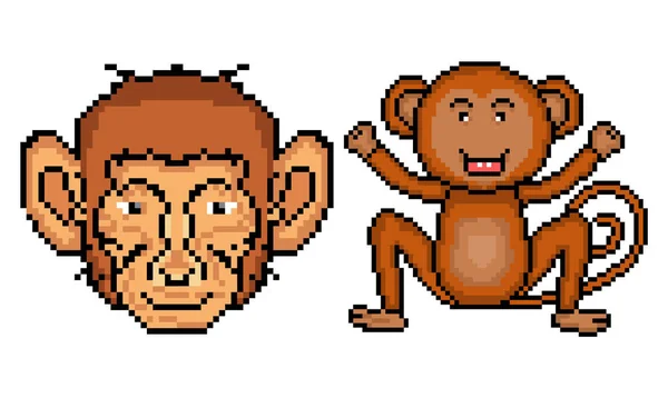 Pixel Art Monkey Modern Pixel Design — Vector de stock