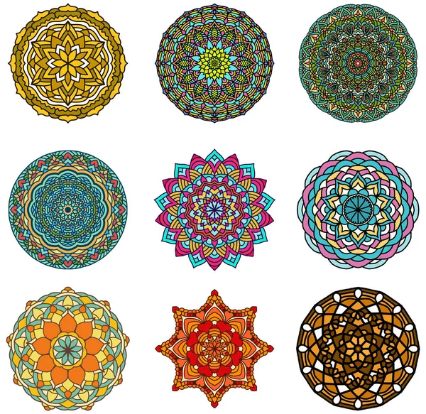 Sada Barevné Mandala Vzor Design Velká Sbírka Mandala Vzory Dekorace — Stockový vektor