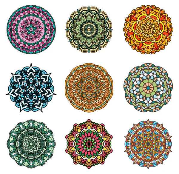 Set Colorful Mandala Pattern Design Big Collection Mandala Patterns Decoration — Vetor de Stock