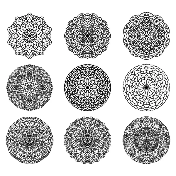 Σύνολο Χρωμάτων Floral Mandalas Μοτίβο Διανυσματική Απεικόνιση — Διανυσματικό Αρχείο
