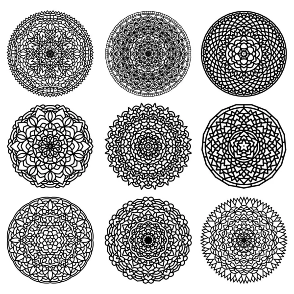 Renkli mandalas deseni seti, vektör illüstrasyonu