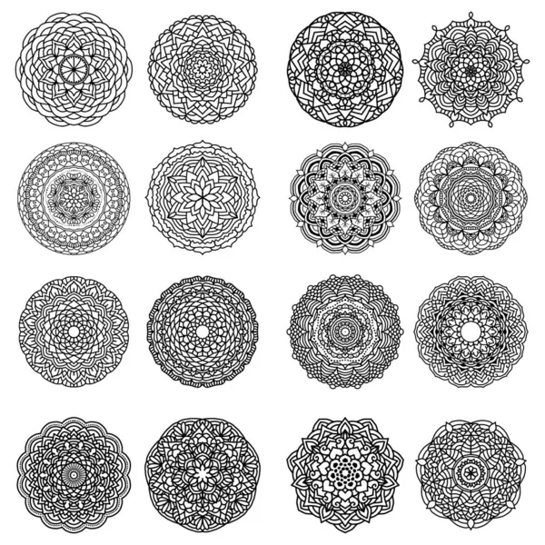 Sada Barevných Květinových Mandalas Vzor Vektorové Ilustrace — Stockový vektor