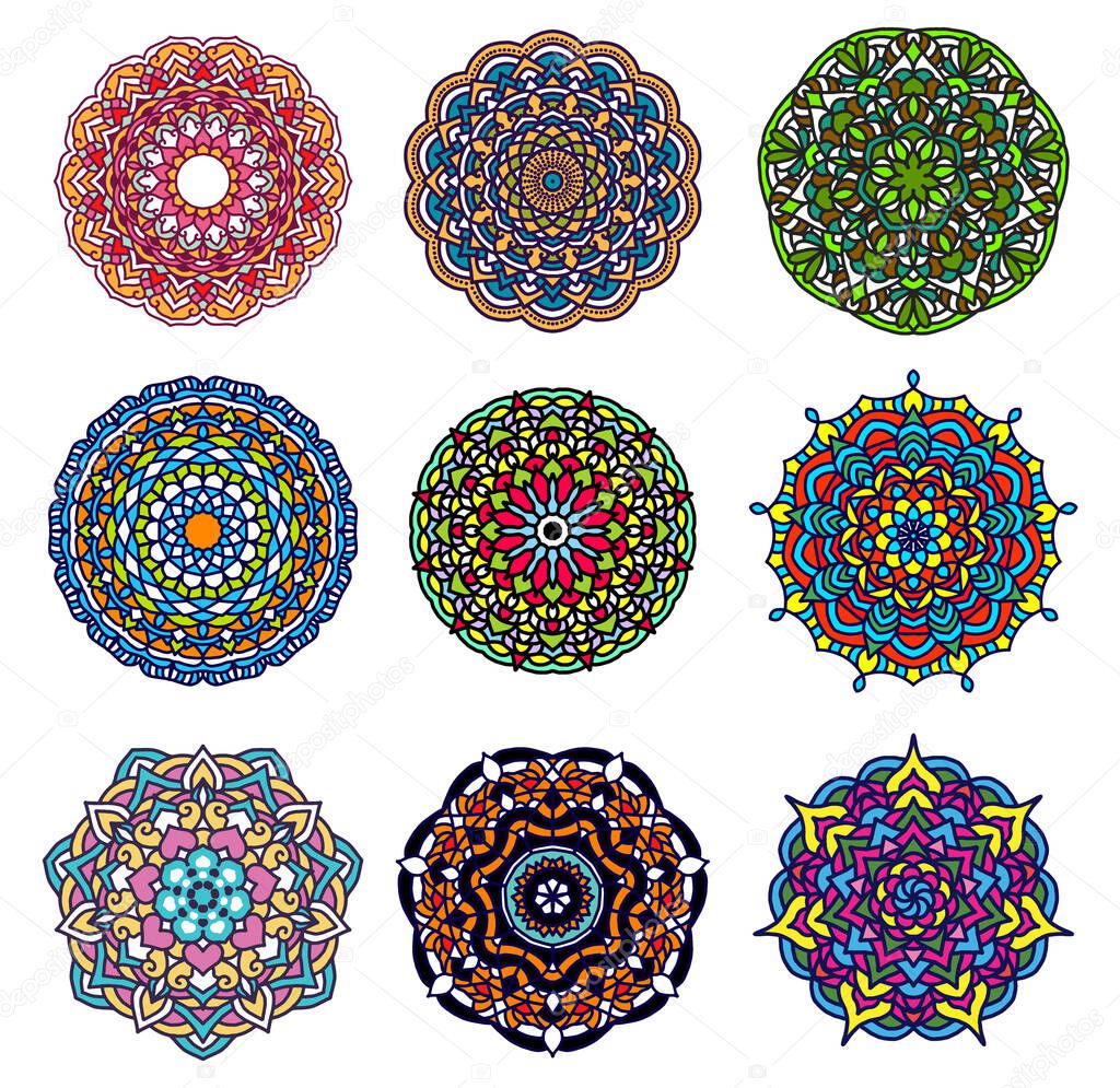 Set of Colorful Mandala pattern design. Big collection of mandala patterns decoration