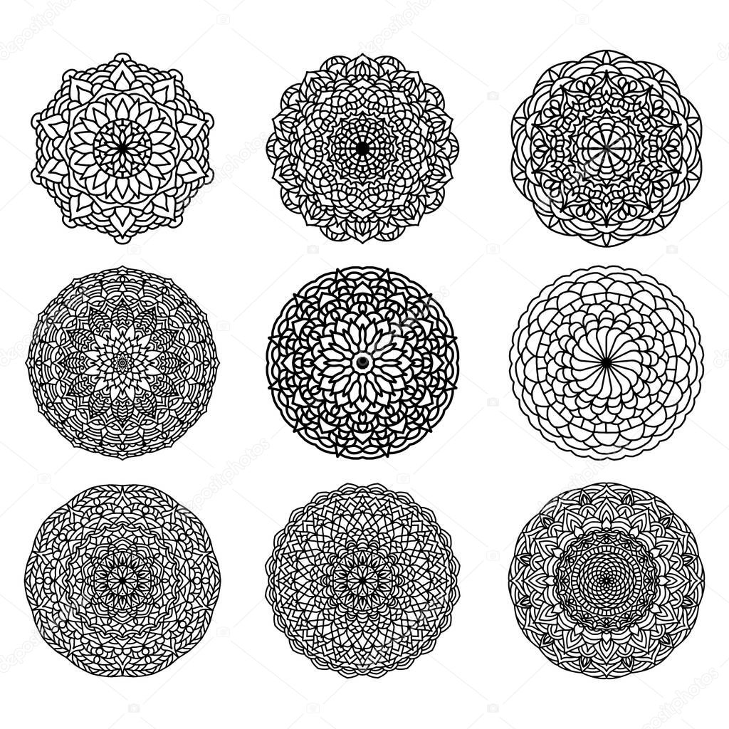 Set of color floral mandalas pattern, vector illustration