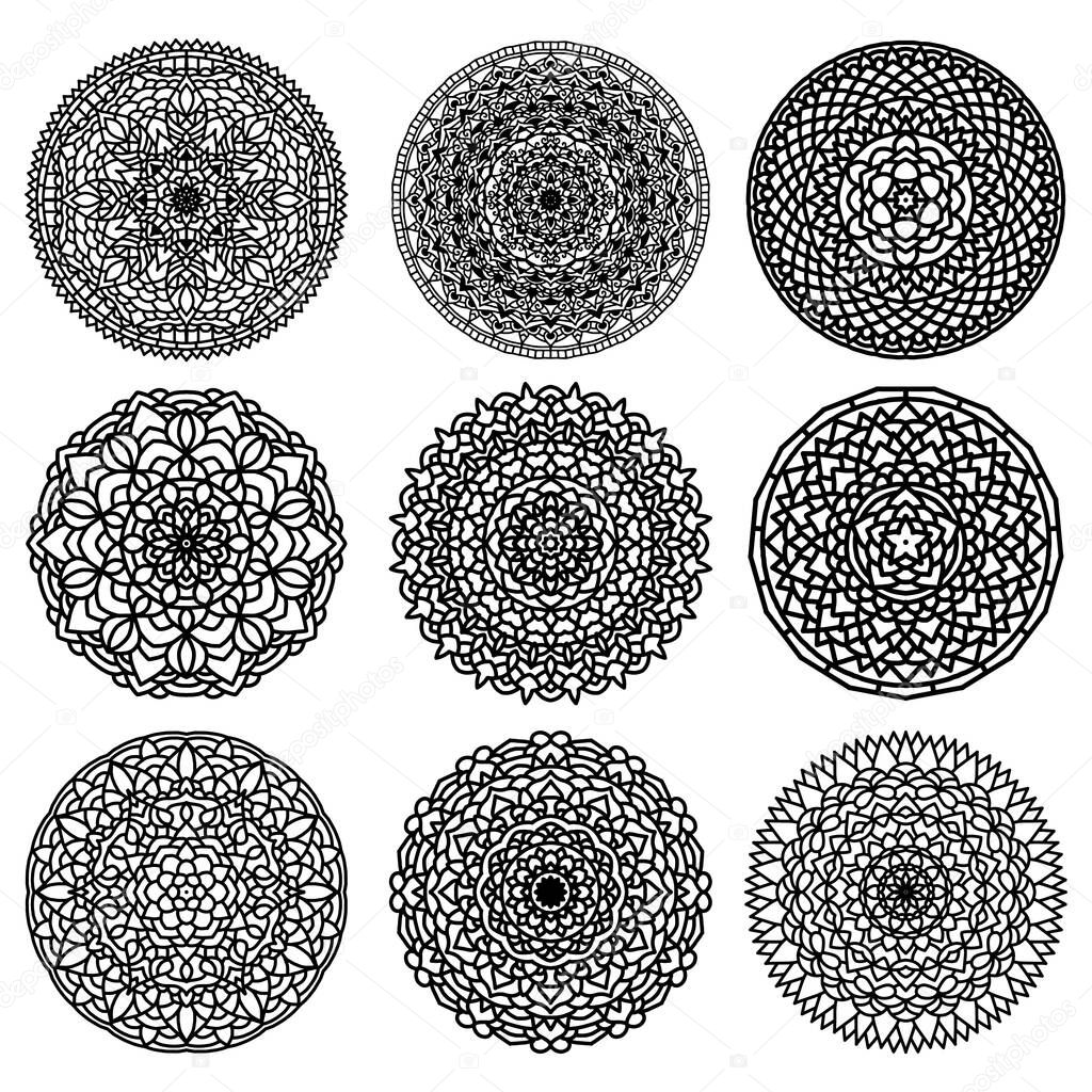 Set of color floral mandalas pattern, vector illustration