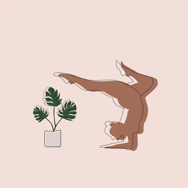 Línea Dibujo Mujer Haciendo Yoga — Vector de stock