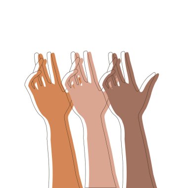El kaldırıyorum. Elle çizilmiş. Vektör illüstrasyonu, farklı renk