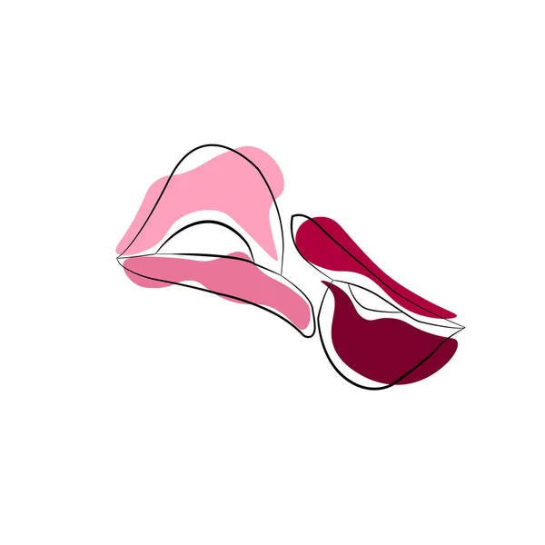 連続線画 唇のロゴを賭けます 明るい色のアウトラインベクトルイラスト ポストカード バナー ポスター チラシのコンセプト — ストックベクタ