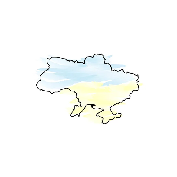 水彩で描かれた黄青の旗の背景にウクライナの地図 — ストックベクタ