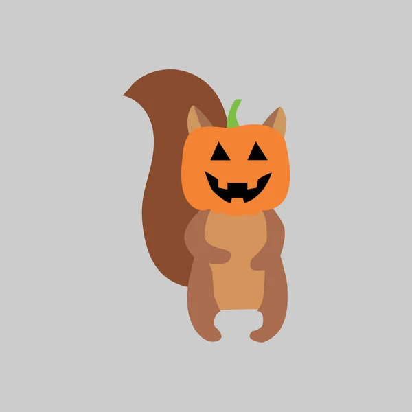 Set Vector Halloween Symbols Halloween Character Squirrel Pumpkin Face Vector — Stockvector