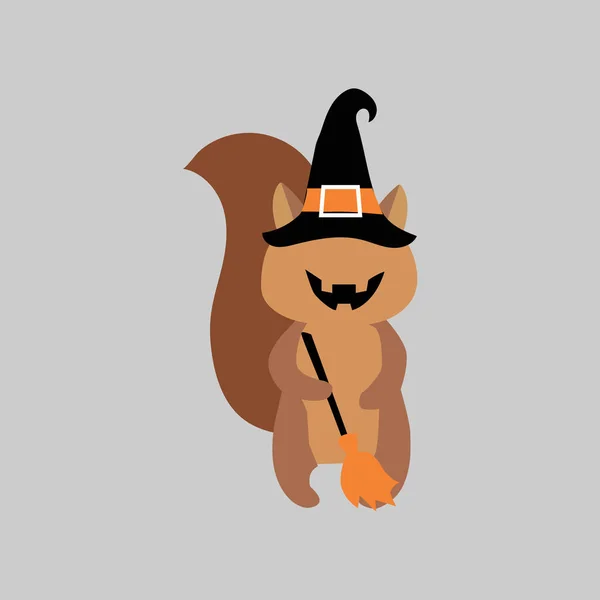 Set Vector Halloween Symbols Halloween Character Squirrel Hat Mat Horror — Stock vektor