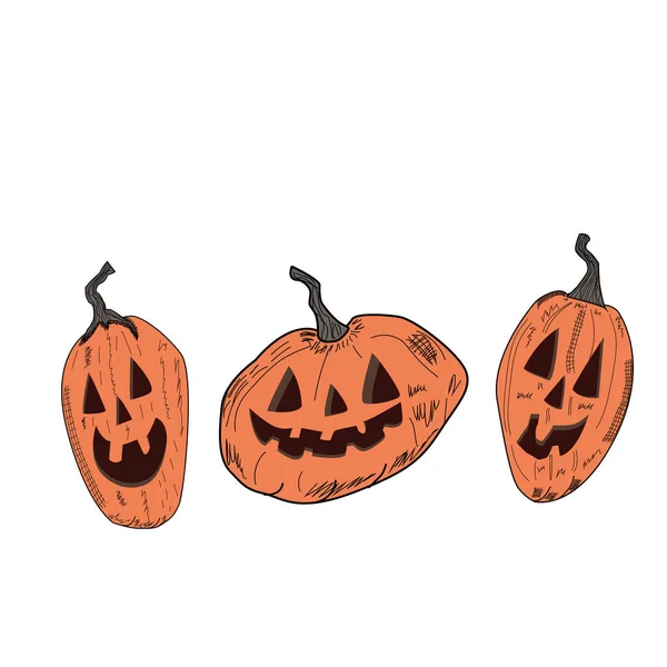 Ensemble Citrouilles Halloween Des Visages Drôles Vacances Automne — Image vectorielle