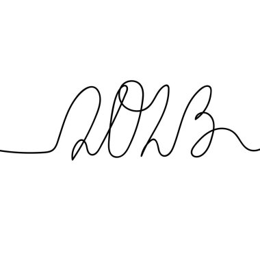 Devamlı satır 2023 harfleri. Tek yol çizimi. Vektör illüstrasyonu. 