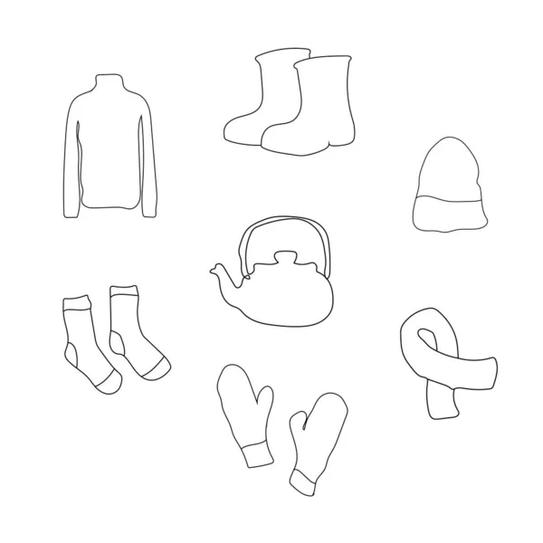 Vector Icons Scarf Boots Sweater Kettle Gloves Hat Socks Winter — Image vectorielle