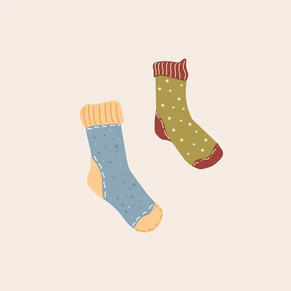 Autumn Illustration Sticker Socks Homely Cute Things Vector Design Card — Vector de stock