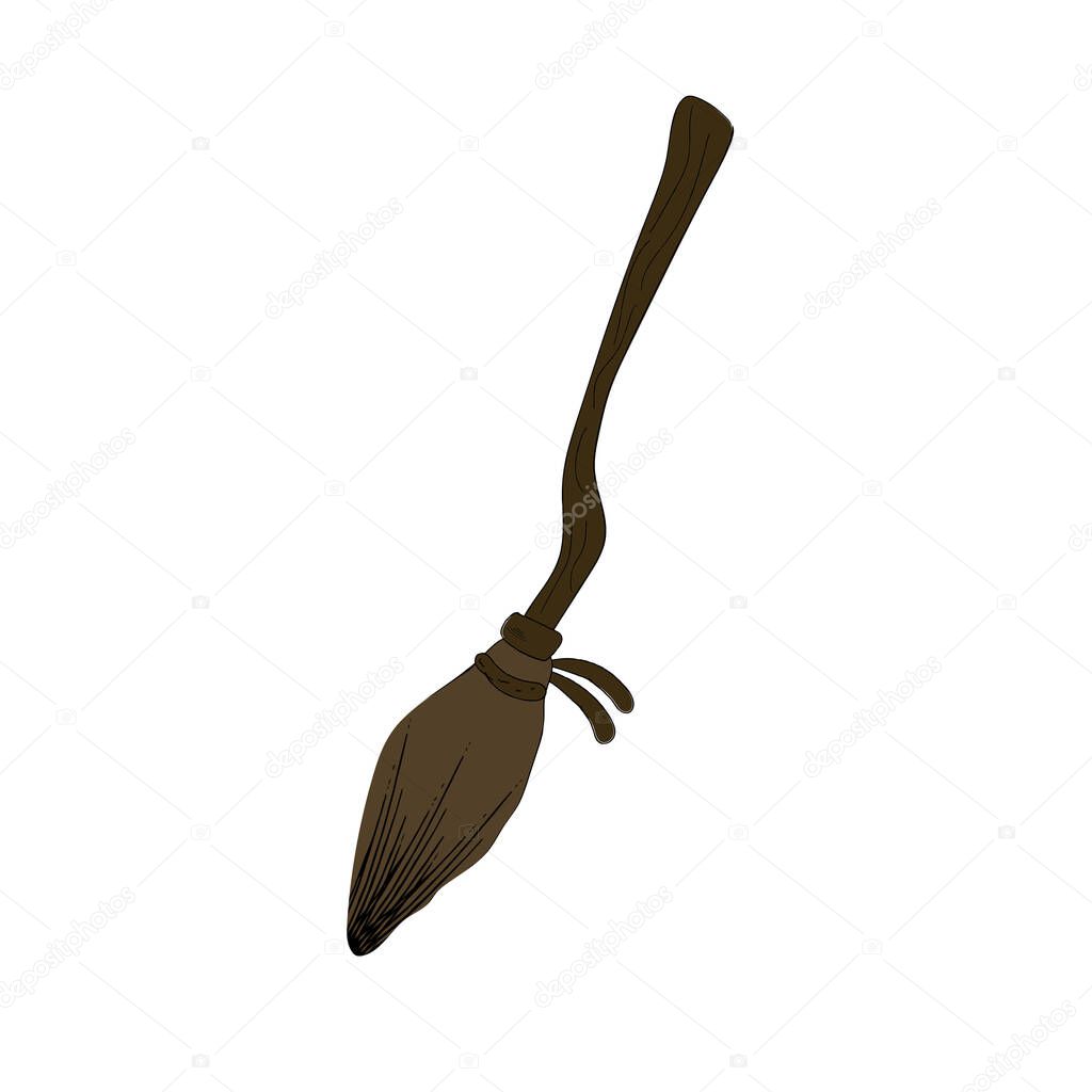 Broome icon. Witches broomstick . Traditional Halloween accessories, illustration.