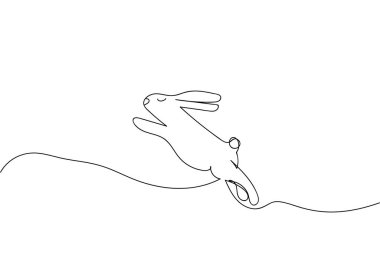 Beyaz zemin üzerinde tavşanlar veya tavşanlar Bir çizgi çizimi, vektör illüstrasyonu.