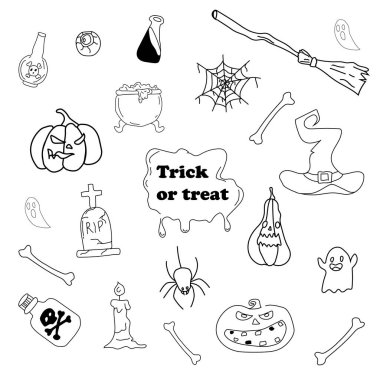 Cadılar Bayramı Partisi Geleneksel Doodle Simgesi Çizim Eli Tasarım Vektörü