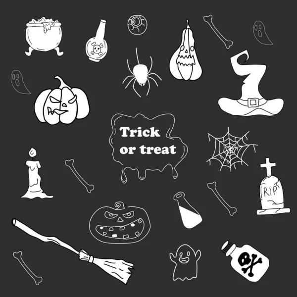 Halloween Party Traditional Doodle Icons Sketch Hand Made Design Vector — Stockový vektor