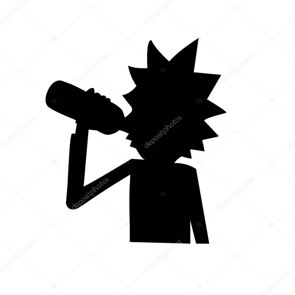 Silhouette of a mad scientist from a cartoon. Vector