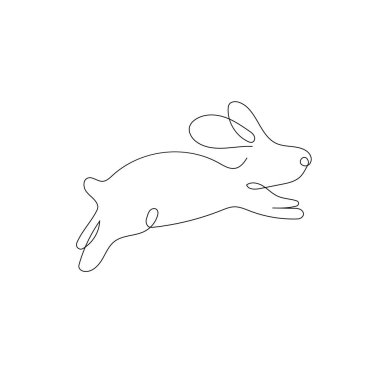 Sürekli bir çizgi çiziyor. Basit minimalist tarzda kulakları olan sevimli tavşan silueti tasarım tebrik kartı ve web afişi için. Düzenlenebilir felç. Doğrusal Vektör illüstrasyonu