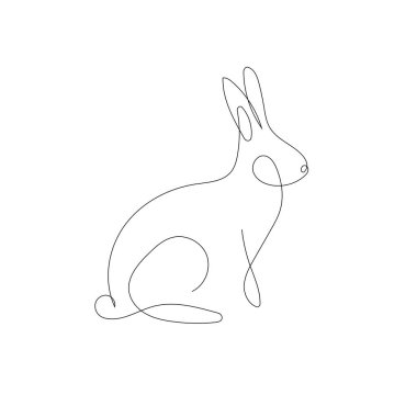 Sürekli bir çizgi çiziyor. Basit minimalist tarzda kulakları olan sevimli tavşan silueti tasarım tebrik kartı ve web afişi için. Düzenlenebilir felç. Doğrusal Vektör illüstrasyonu
