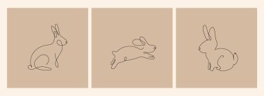 Tavşan çizen bir çizgi dizildi. Poster, arka planda vektör.