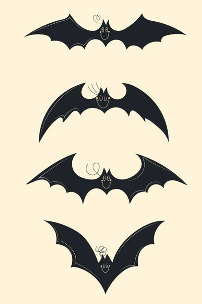 Set Various Black White Bats Face Emotions Hands Legs Hand — стоковый вектор