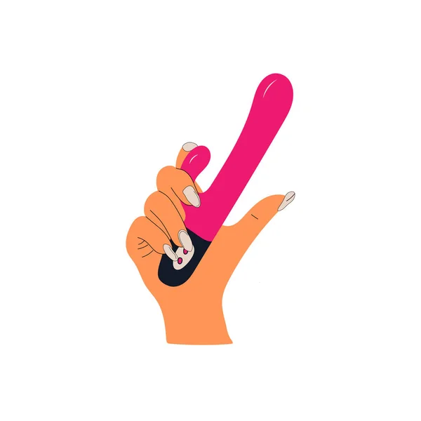 Sex Life Hand Colorful Manicure Holding Silicone Massager Vibrator Vector — ストックベクタ