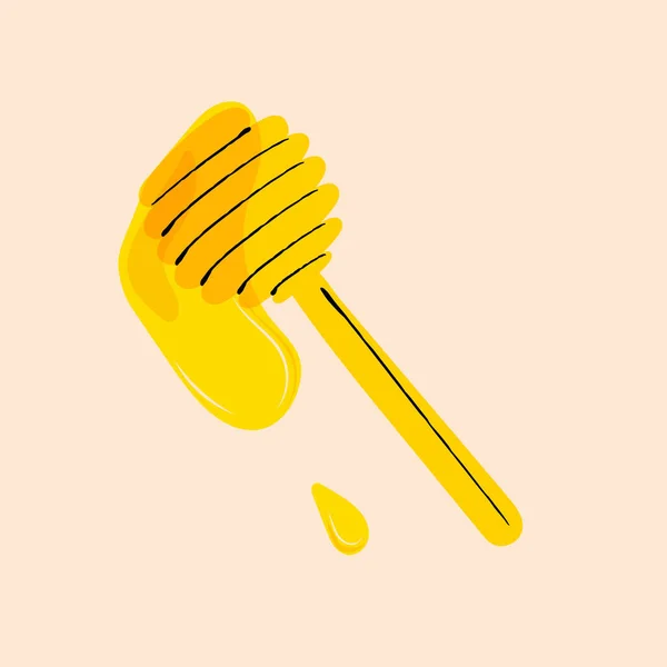 Wooden Honey Spoon Honey Dripping Honey Stick Honey Image Cartoon — 스톡 벡터