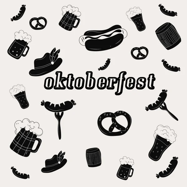 Oktoberfest Food Symbols Collection Vector Oktoberfest Objects Icons Lettering Oktoberfest — Stockvektor