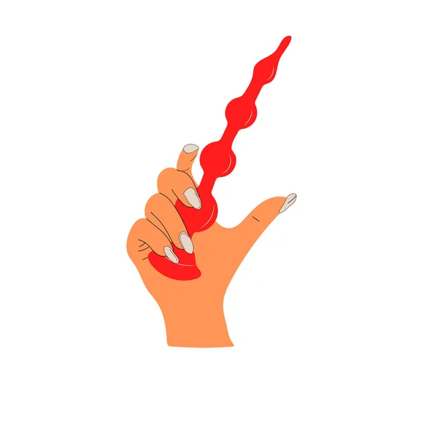 Woman Hand Holds Red Sex Toy Vector — Wektor stockowy