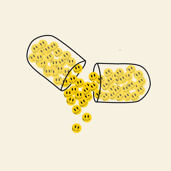Illustration Pill Which Positive Good Emotions Spill Out Vector — Wektor stockowy