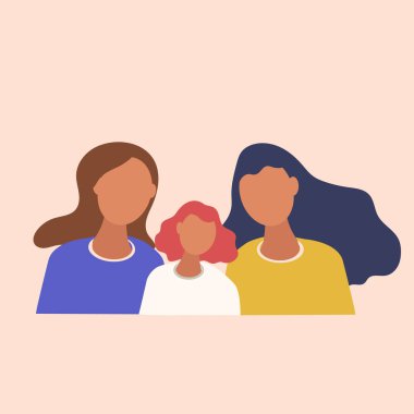 Happy lgbt family with a baby. Lesbian couple. Concept of , family, motherhood. Flat vector illustration. 