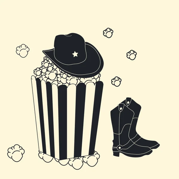 Vector Western Movies Cartoon Image Popcorn Bucket Cowboy Hat Top — стоковий вектор