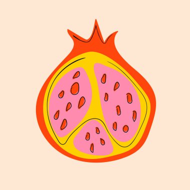 Pomegranate vector illustration on light background. Vegetarian food drawing. Ripe garnet fruit with seeds . Vector illustration