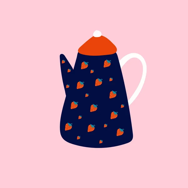 Autumn Illustration Sticker Kettle Teapot Homely Cute Things Vector Design — Vetor de Stock