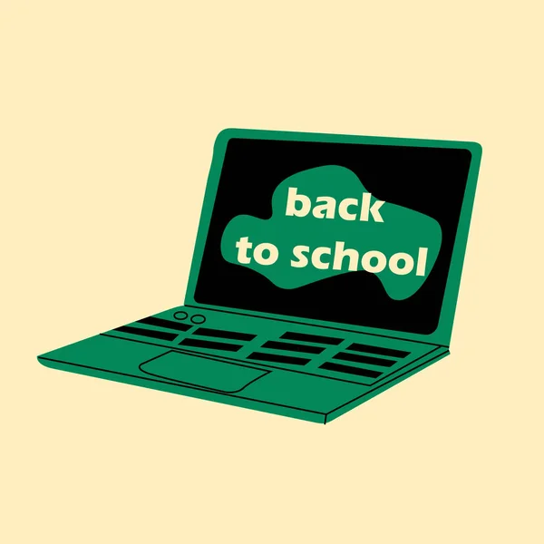 Laptop Inscription Back School Hand Drawn Vector Illustration Isolated White — Stock vektor