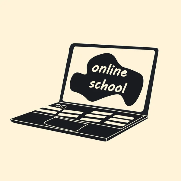 Laptop Inscription School Online Hand Drawn Vector Illustration Isolated White — Stock vektor