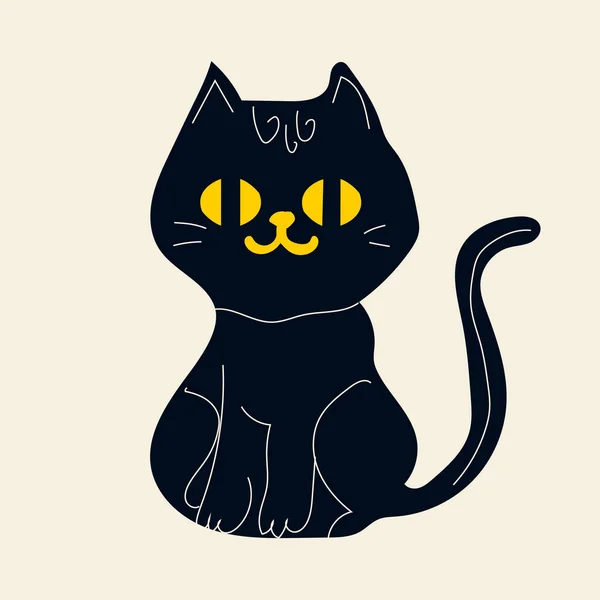 Black Magic Cat Symbol Halloween Mysticism Hand Drawn Vector Illustration — Stockvektor