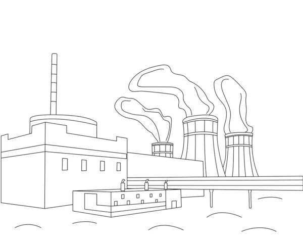 Nuclear Power Plant Npp Sketch Vector — Stockvektor
