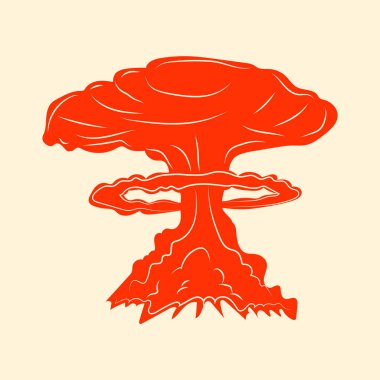 Atomic explosion  vector icon in red color. Hand drawn vector illustration isolated on white background. Modern flat cartoon style.