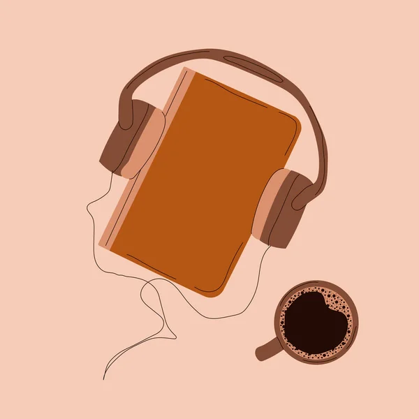 Illustration Book Headphones Coffee Fall Cozy Hand Drawn Vector Illustration —  Vetores de Stock