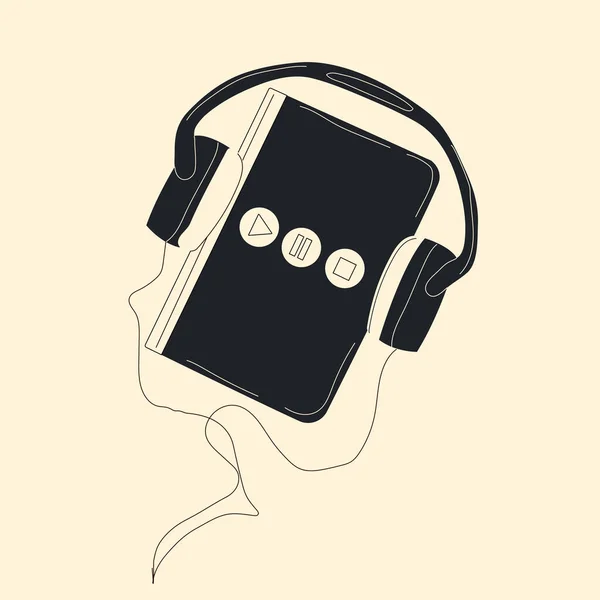 Audiobook Book Books Reading Hearing Headphone Background Read Hand Drawn —  Vetores de Stock