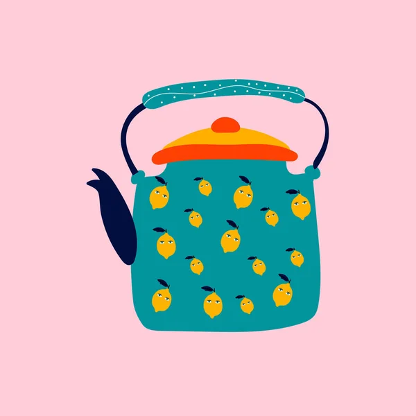 Autumn Illustration Sticker Kettle Teapot Homely Cute Things Vector Design — Image vectorielle