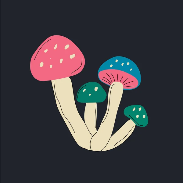 Poisonous Mushrooms Vector Illustration Drawn Hand Family Inedible Mushrooms Dangerous — Stockvector